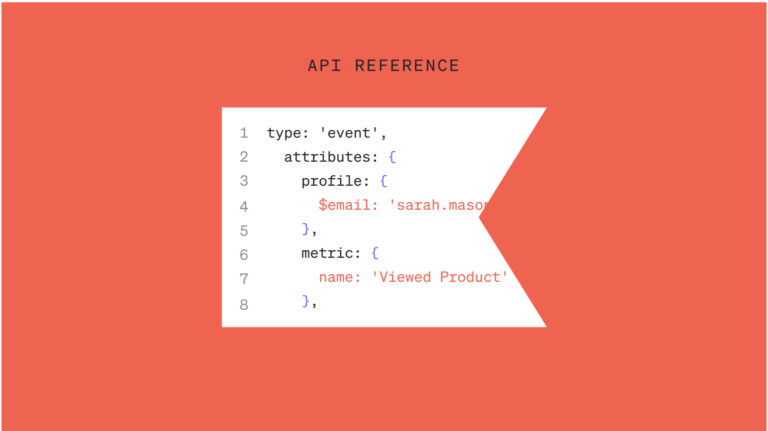 API reference over image of Klaviyo flag with code inside it
